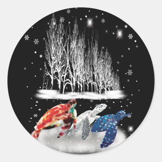 タートルアメリカTシャツスノーフレーククリスマス ラウンドシール (正面)