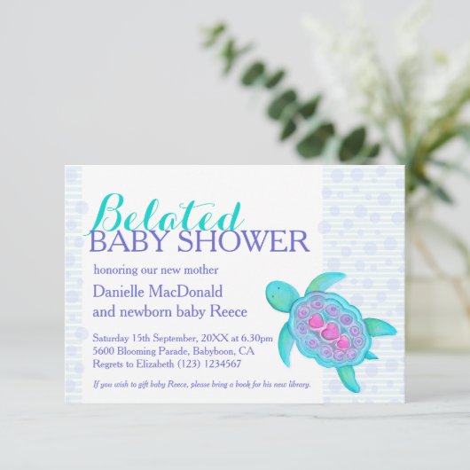 タートルアートのベビーシャワー新生児アクア 招待状 (スタンド正面)