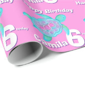 タートルアートピンク時代と名前6th誕生日ラップ ラッピングペーパー (ロールコーナー)