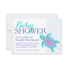 タートルアート赤ちゃんシャワーアクアパープル招待状