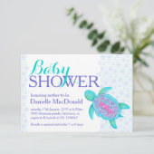 タートルアート赤ちゃんシャワーアクアパープル招待状 招待状 (スタンド正面)