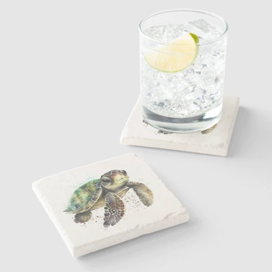 タートルインウォーターカラーストーンコースター ストーンコースター (横)