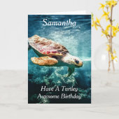 タートルインウォーターパーソナライズされた誕生日 カード (黄色い花)