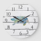 タートルウォーターカラーシープラップビーチ素朴デコールラージ ラージ壁時計 (正面)