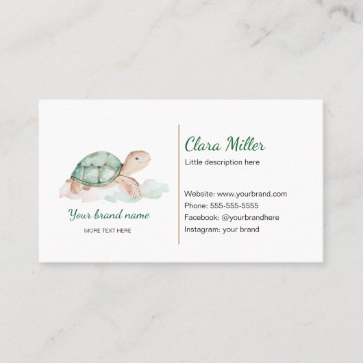 タートルウォーターカラービジネスカードグリーン金ゴールド 名刺 (正面)