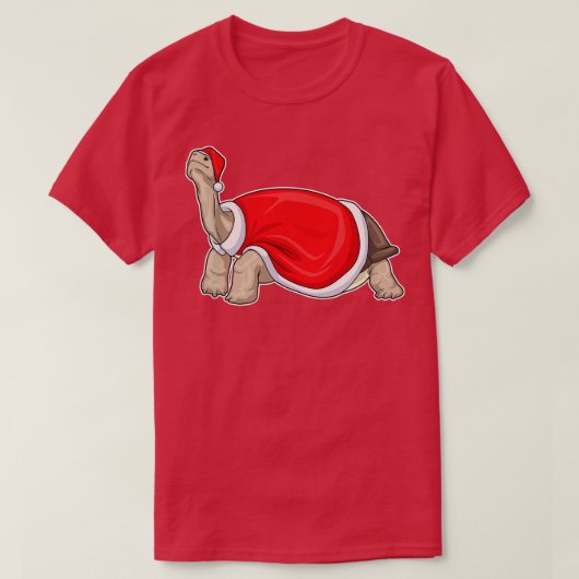 タートルクリスマスサンタハット Tシャツ (デザイン正面)