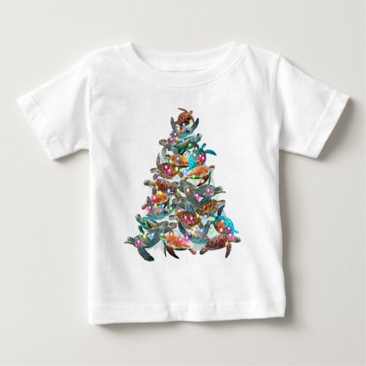 タートルクリスマスツリーオーナメントクリスマスツリートッパーズ ベビーTシャツ (正面)