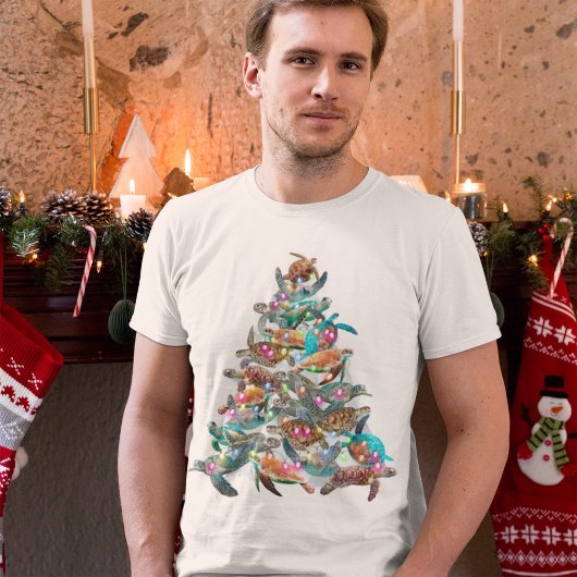 タートルクリスマスツリーオーナメントクリスマスツリートッパーズ Tシャツ
