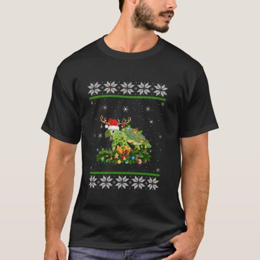 タートルクリスマスライトトトインディアサンタハットカメ Tシャツ (正面)