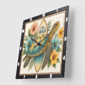 タートルサーフボードビーチ スクエア壁時計 (傾斜)