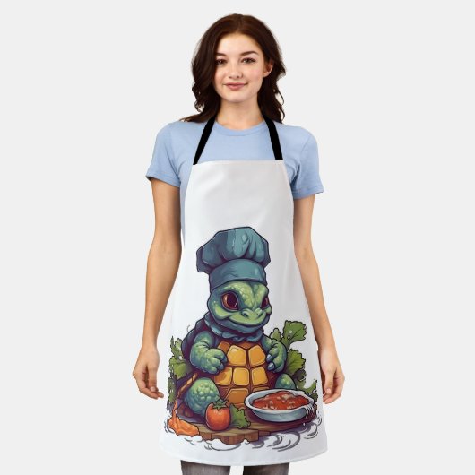 タートルシェフ素晴らし料理かわいい動物 エプロン (着用した状態)
