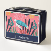 タートルシダ海シーピンクの子供がパーソナライズ メタルランチボックス (正面)