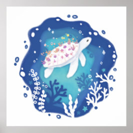 タートルズコーラルズ海紙アートイラストレーション ポスター
