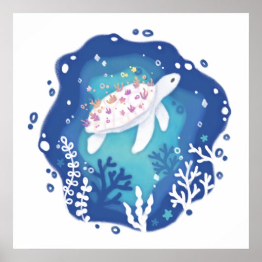 タートルズコーラルズ海紙アートイラストレーション ポスター (正面)