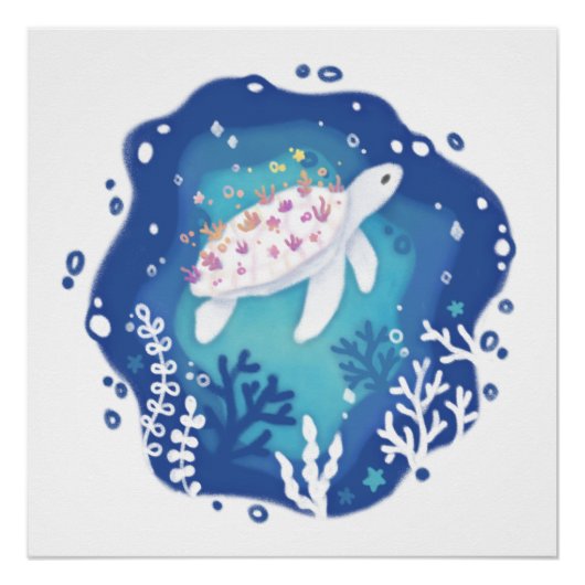 タートルズコーラルズ海紙アートイラストレーション ポスター (正面)