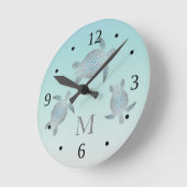 タートルズビーチスタイルシルバーターコイズモノグラム ラウンド壁時計 (傾斜)