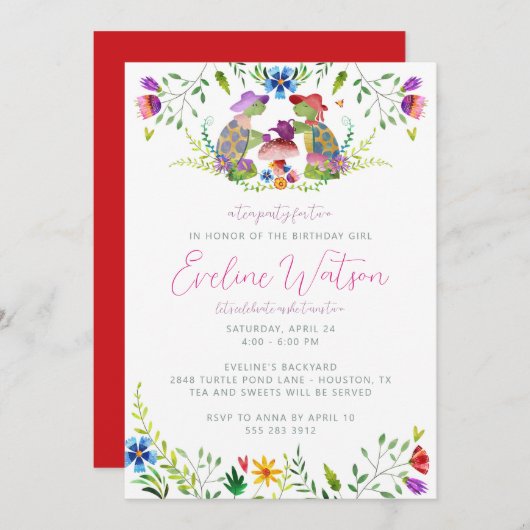 タートルティーパーティー誕生日招待状 招待状 (正面/裏面)