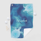 タートルトライバルブルーウォーターカラーモノグラムビーチ ゴルフタオル (インサイチュ)