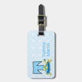 タートルトラベルのための少年のブルーレタモノグラムのーT ラゲッジタグ (正面縦)