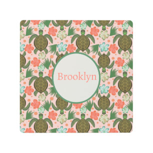 タートルハイビスカスピンクフローラ子供部屋 メタルプリント