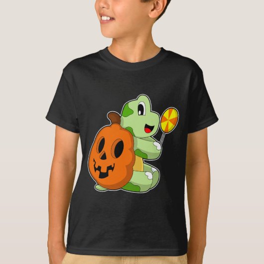タートルハロウィーンパンプキンロリポップ Tシャツ (正面)