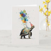 タートルバースデーパーティーのグリーティングカード カード (黄色い花)