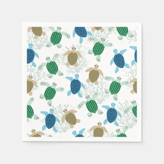 タートルバースデーパーティーウォーターカラー スタンダードカクテルナプキン (正面)