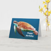 タートルブルーウォーターシーフォト誕生日 カード (黄色い花)