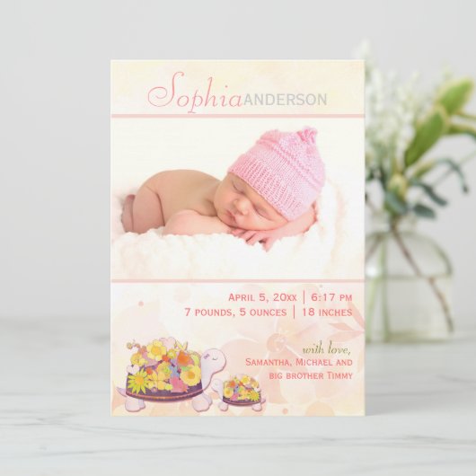 タートルベビーガールフォト誕生 案内状 (スタンド正面)