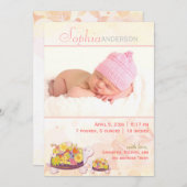 タートルベビーガールフォト誕生 案内状 (正面/裏面)