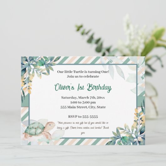 タートルボーイ誕生日の招待かわいい水色 招待状 (スタンド正面)
