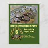 タートルマンガ誕生日ビーチパーティー写真 インビテーションポストカード (正面)