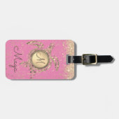 タートルモノグラム星オンピンクの荷物タグ ラゲッジタグ (正面横)