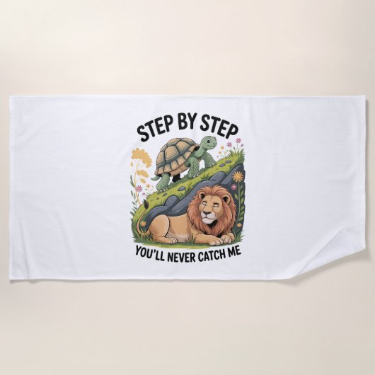 タートルライオおもしろいン ビーチタオル (正面)