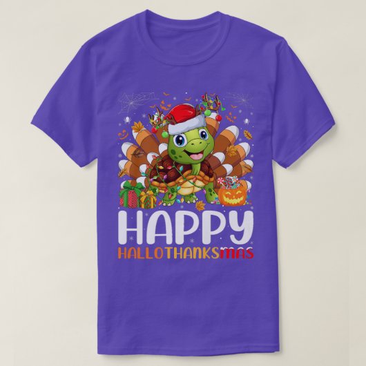 タートルラバーハロウィンクリスマスハッピーハロ感謝 Tシャツ (デザイン正面)
