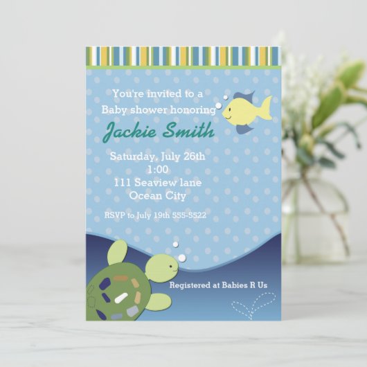 タートルリーフフィッシュアンダーシーベビーシャワー招待状 招待状 (スタンド正面)