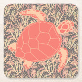 タートル海リーフコーラルアンドグレー スクエアペーパーコースター (正面)