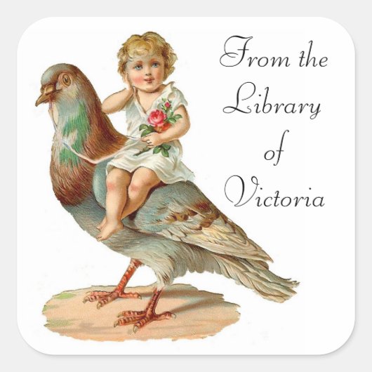 タートル鳩蔵書票ステッカー スクエアシール (正面)