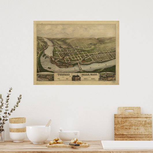 ターナーズ滝マサチューセッツ1877アンティークパノラマ ポスター (キッチン)