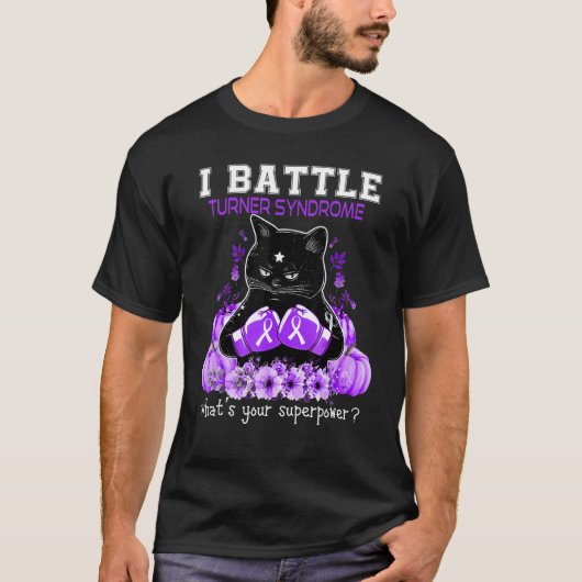 ターナー症候群啓発活動に奮闘する猫 Tシャツ (正面)