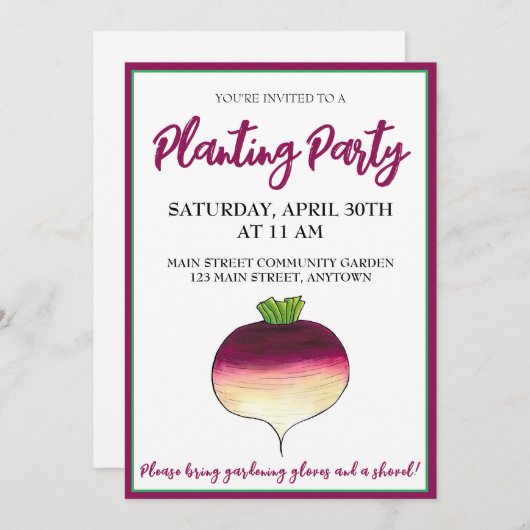 ターニップスウェドヴェグベジタブルコミュニティガーデンパーティー 招待状 (正面/裏面)