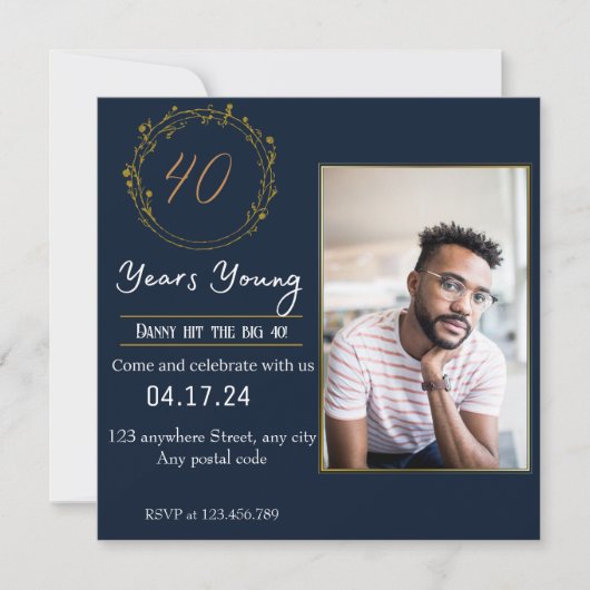 ターニングフォーティリーガルお祝い 招待状 (正面)