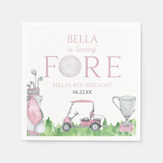 ターニングフォーピンクゴルフ4th誕生日パーティー スタンダードカクテルナプキン (正面)