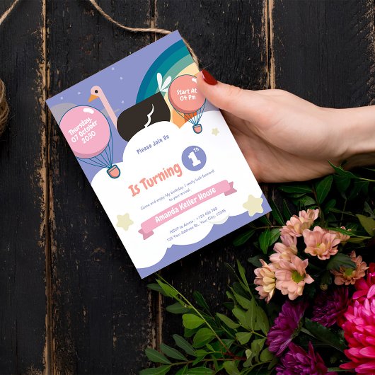 ターニングワン誕生日招待状 – かわいい虹 招待状