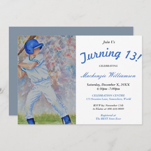 ターニング13野球パーティの招待状 招待状 (正面/裏面)