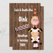 ターニング2かわいい動物オンバーンウッド誕生日 招待状 (正面/裏面)