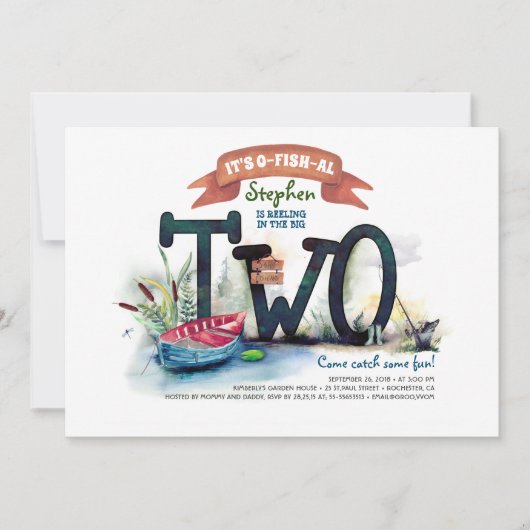 ターニング2魚釣りをテーマにした男の子誕生日 招待状 (正面)