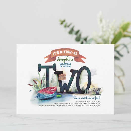 ターニング2魚釣りをテーマにした男の子誕生日 招待状 (スタンド正面)