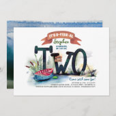 ターニング2魚釣りをテーマにした男の子誕生日 招待状 (正面/裏面)