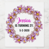 ターニング21ピンク、紫、青の誕生日 ワインラベル (シングルラベル)